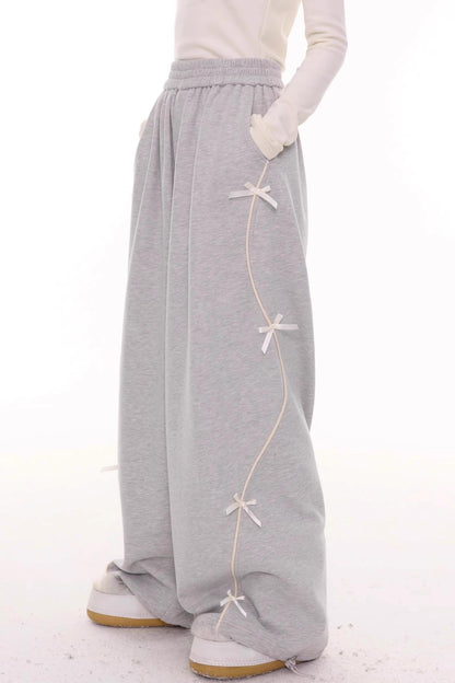 Gray Bow Wide-Leg Sweatpants