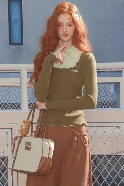 Polo Collar Long Sleeve T-Shirt