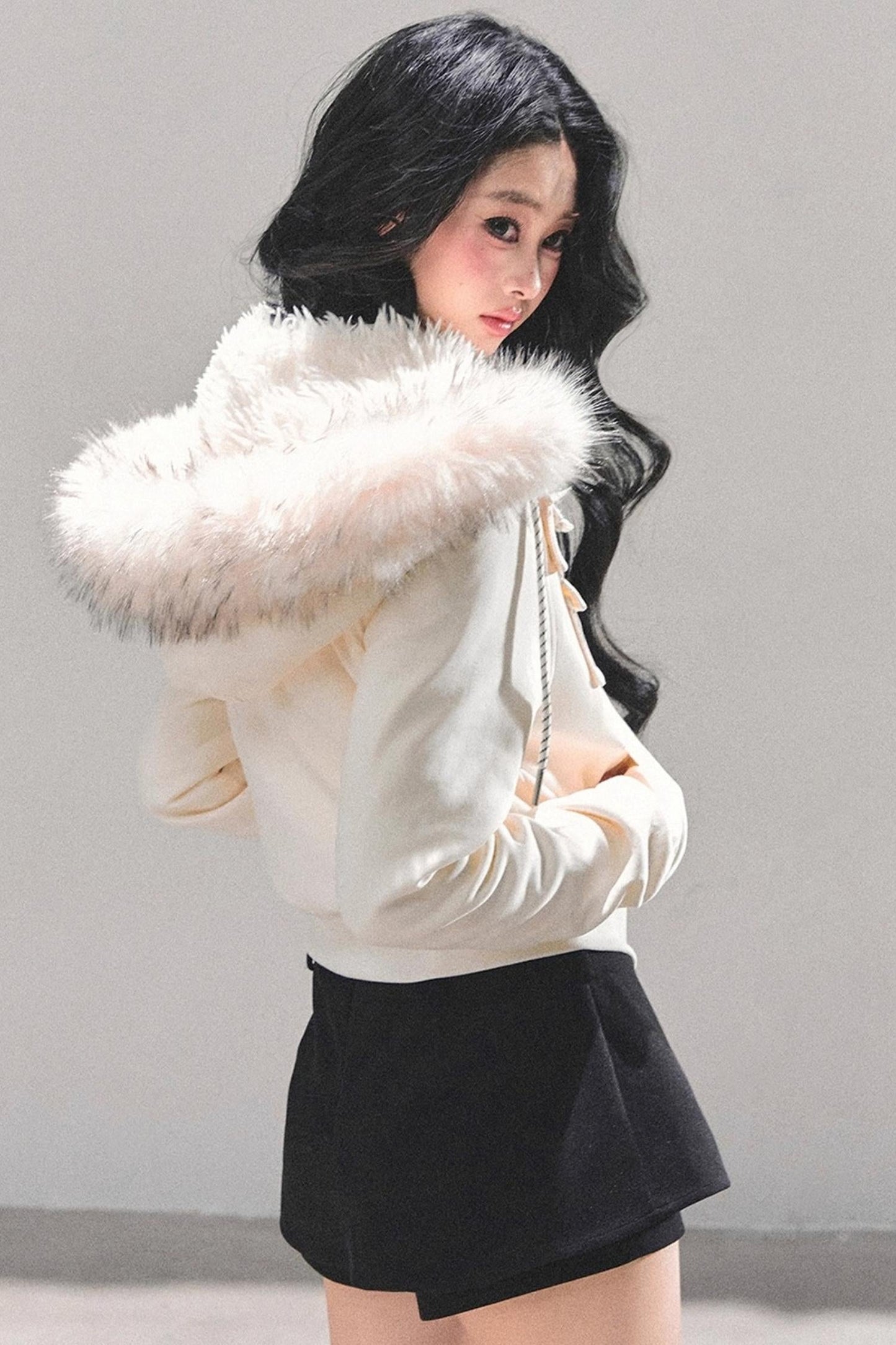 Lamb Wool Hooded Winter Coat