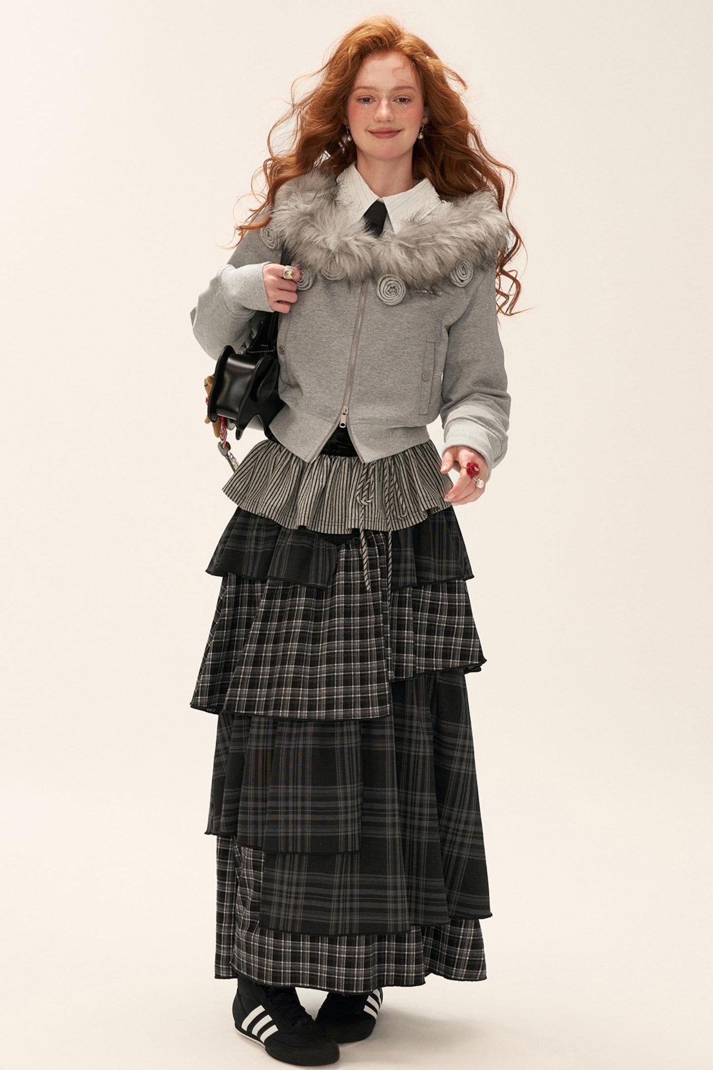 Black Gray Layered Long Skirt