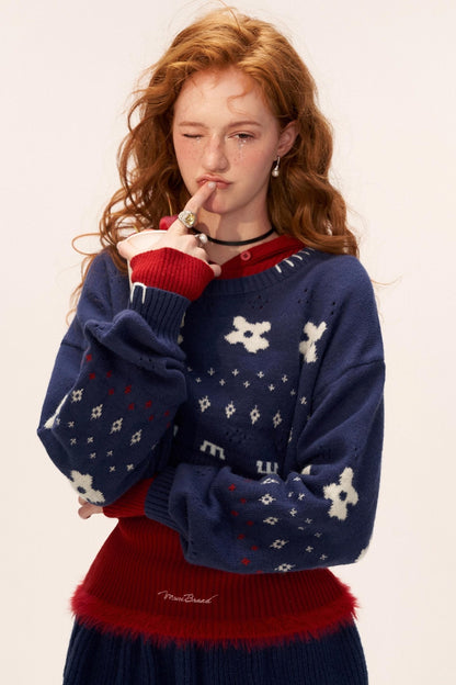 星形提花毛衣上衣套装