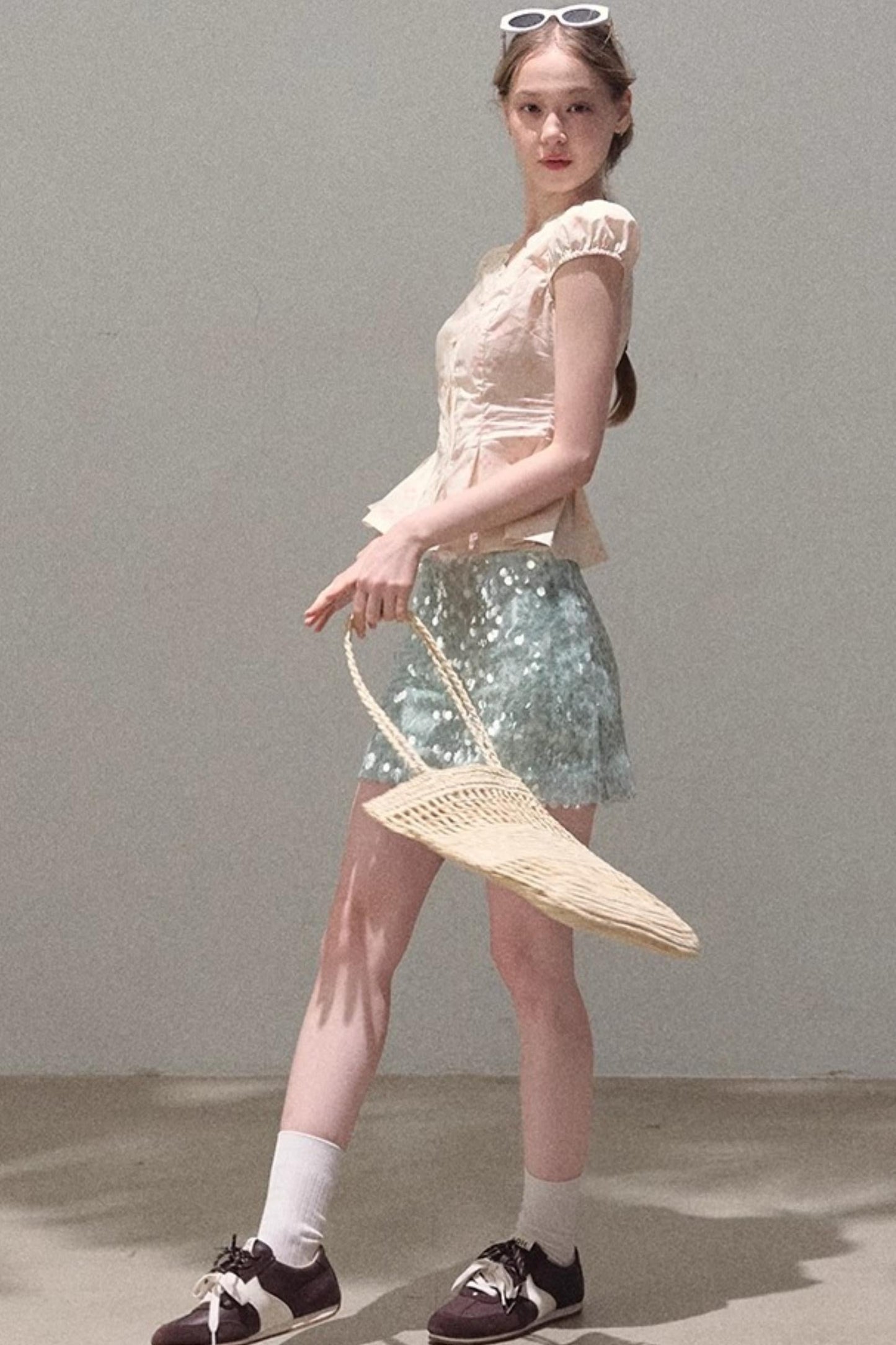 Dual-Color Sequin A-Line Mini Skirt