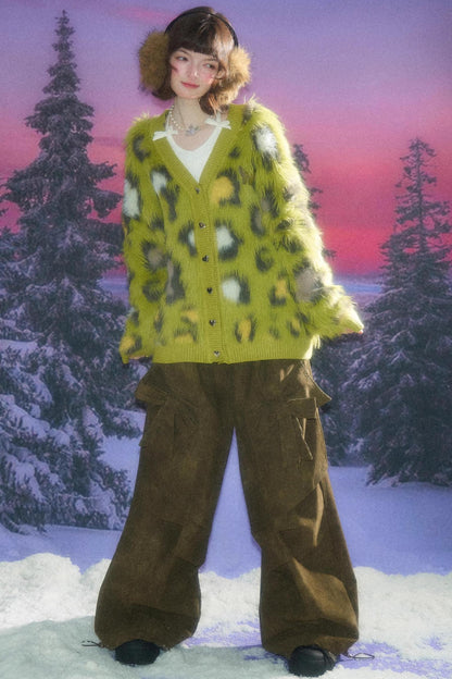 Autumn Glutinous Green Leopard Cardigan