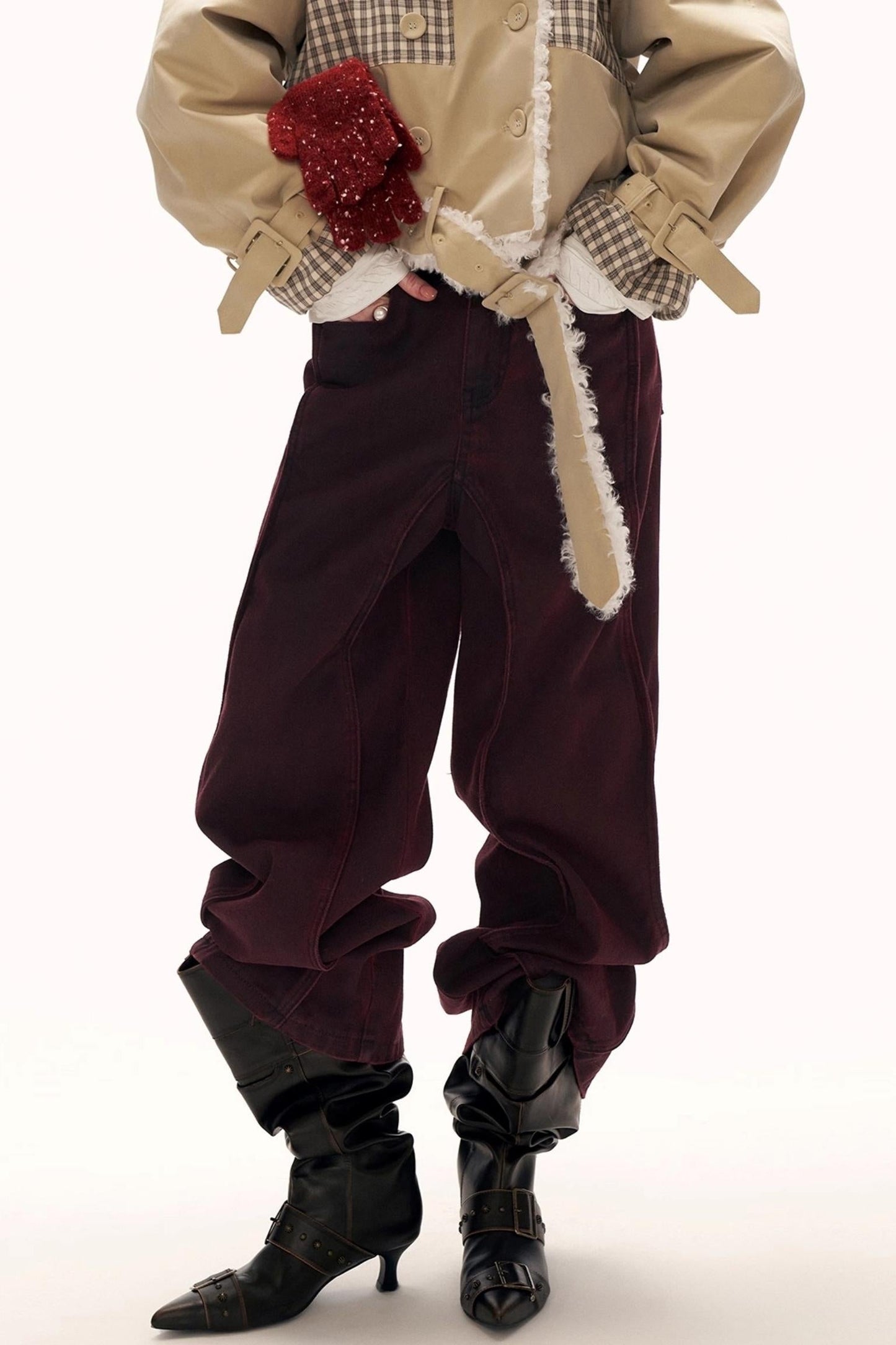 Red Wave Denim Pants