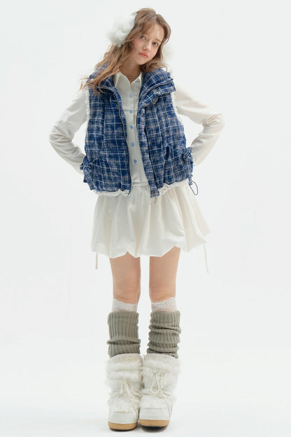 Thickened Velvet Blue Check Cotton Jacket