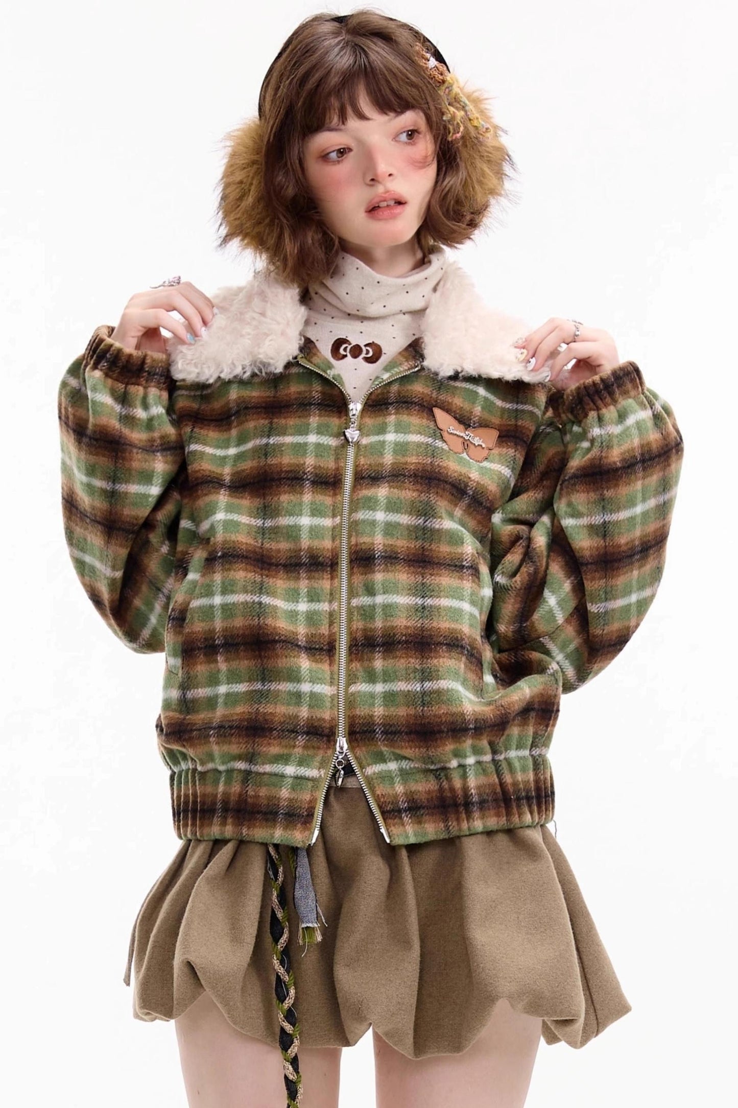 Winter Retro Green Plaid Jacket