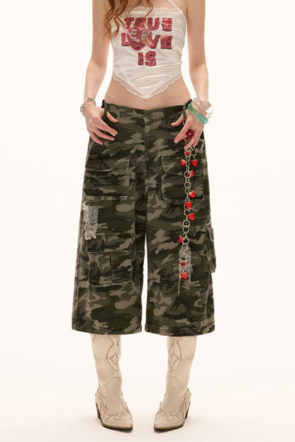 Camouflage Denim Shorts