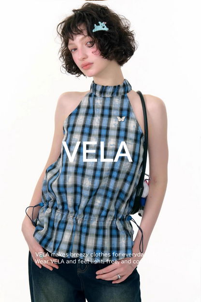 Blue Plaid Halterneck Vest