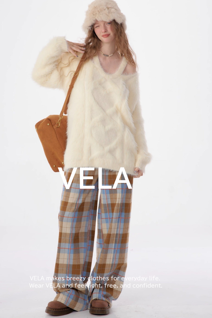 vintage check blue brown pants