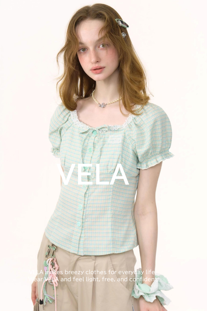 Plaid Bubble Sleeve Blouse