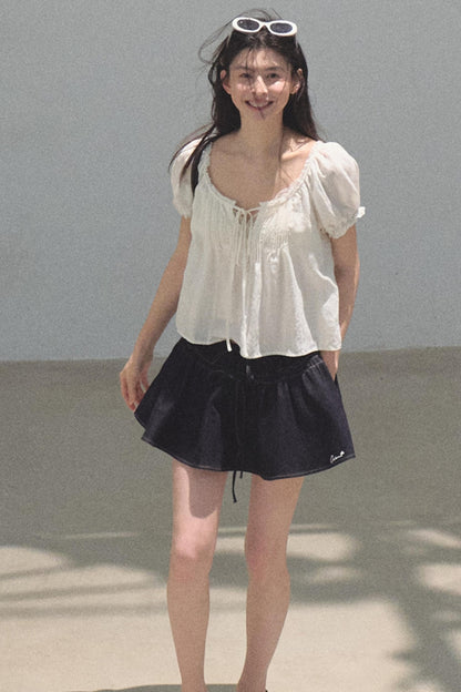 Embroidered Puffy A-Line Skirt