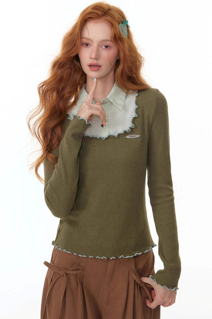 Polo Collar Long Sleeve T-Shirt