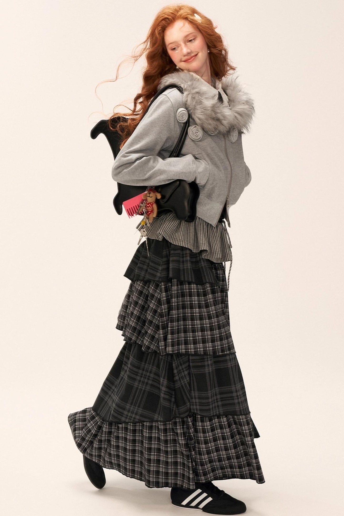 可拆卸毛领双拉链外套