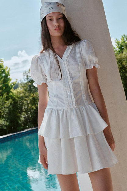 Blue Hour V-Neck Double-Sleeved Dress