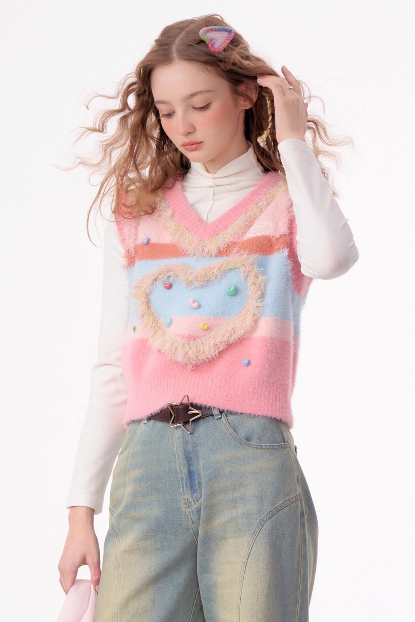 Vintage Pink Knitted V-Neck Sweater Vest