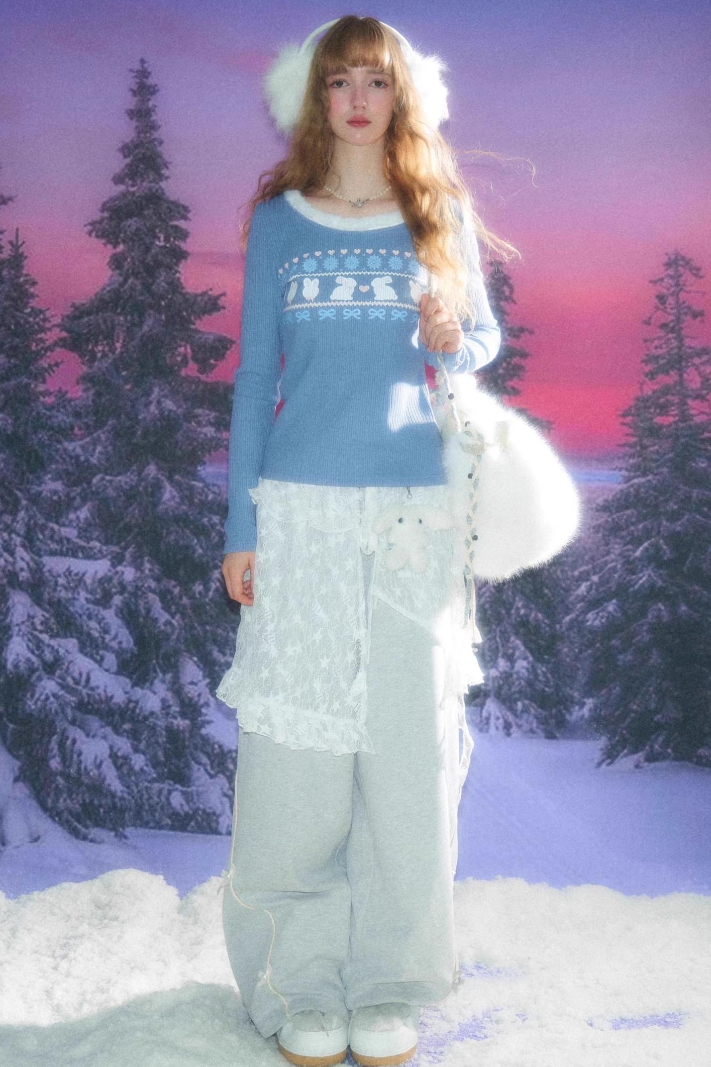 Gray Bow Wide-Leg Sweatpants