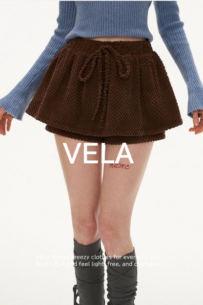 Brown Strappy Grain Fleece Skirt