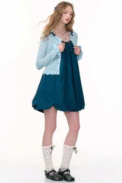 Summer Bow Dark Blue Sleeveless Dress