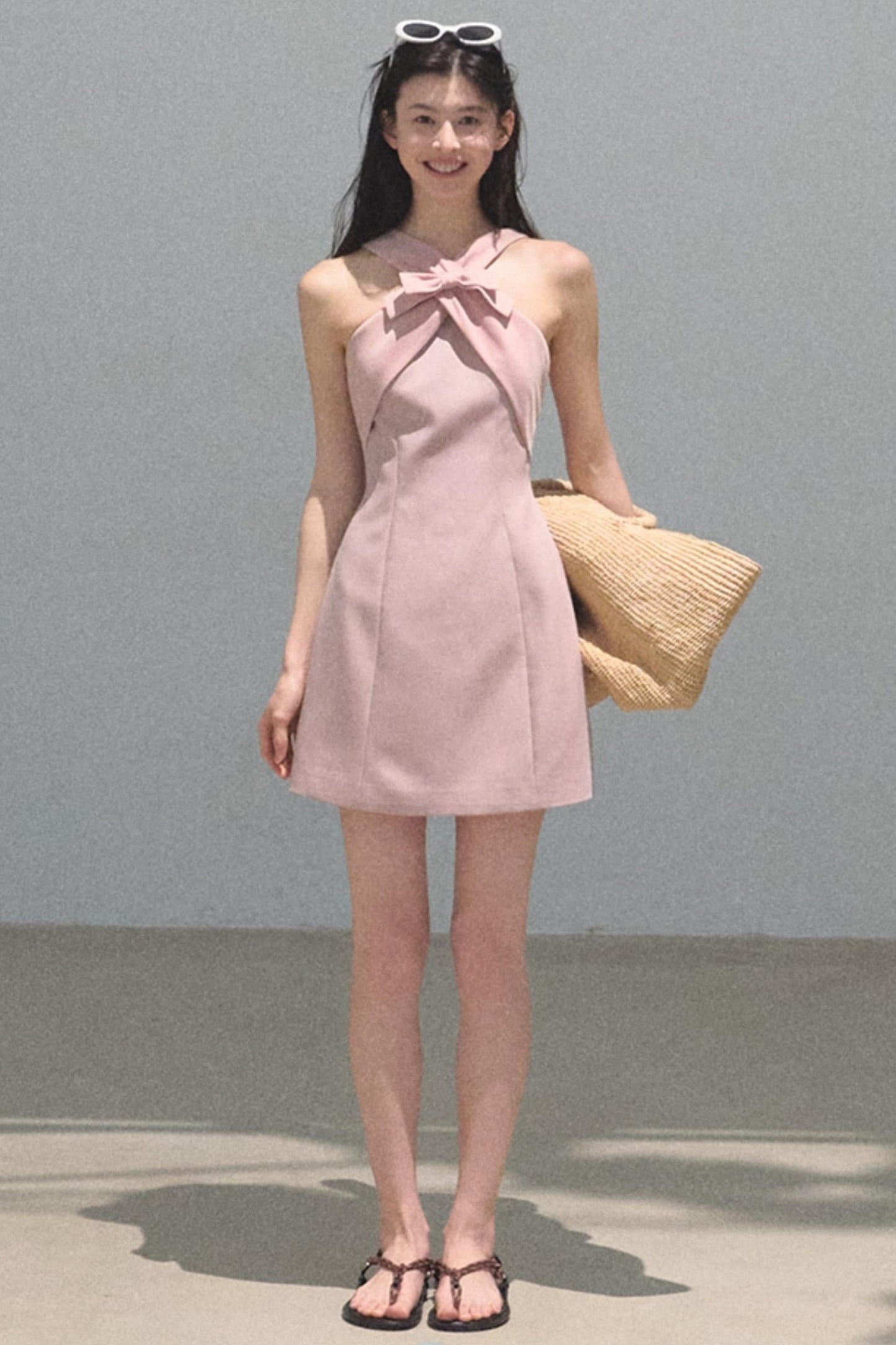 Cherry Melon Sleeveless Halterneck A-Line Dress