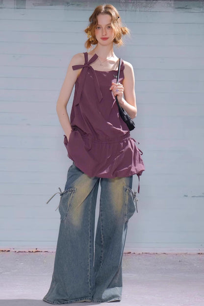 Retro Floral Purple Camisole Dress