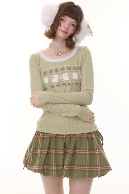 Slim Rabbit Print Knitted Base Shirt