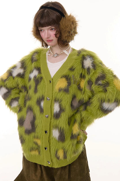 Autumn Glutinous Green Leopard Cardigan