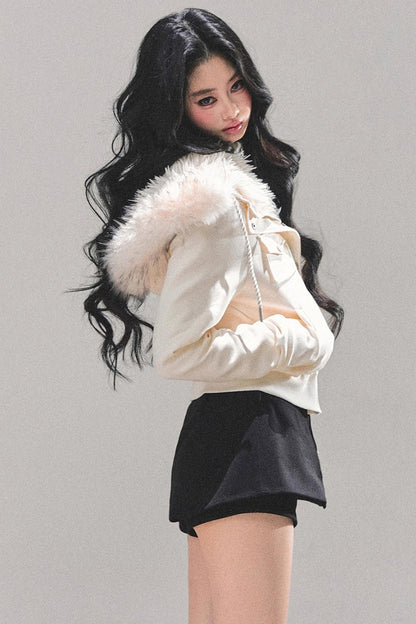 Lamb Wool Hooded Winter Coat