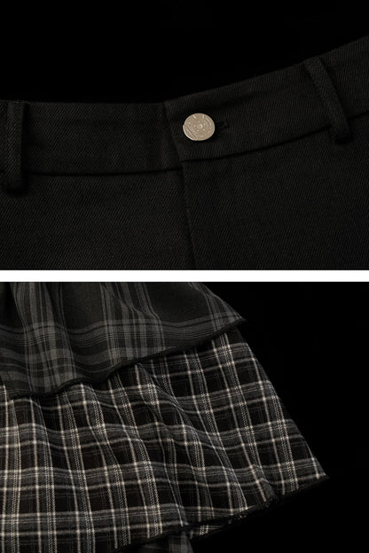 Black Gray Layered Long Skirt