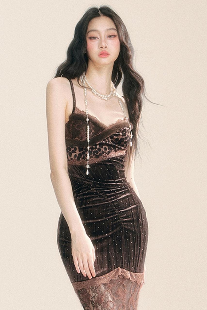 Velvet Wrap Hip Slip Dress