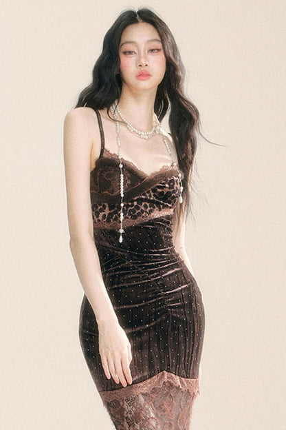 Velvet Wrap Hip Slip Dress