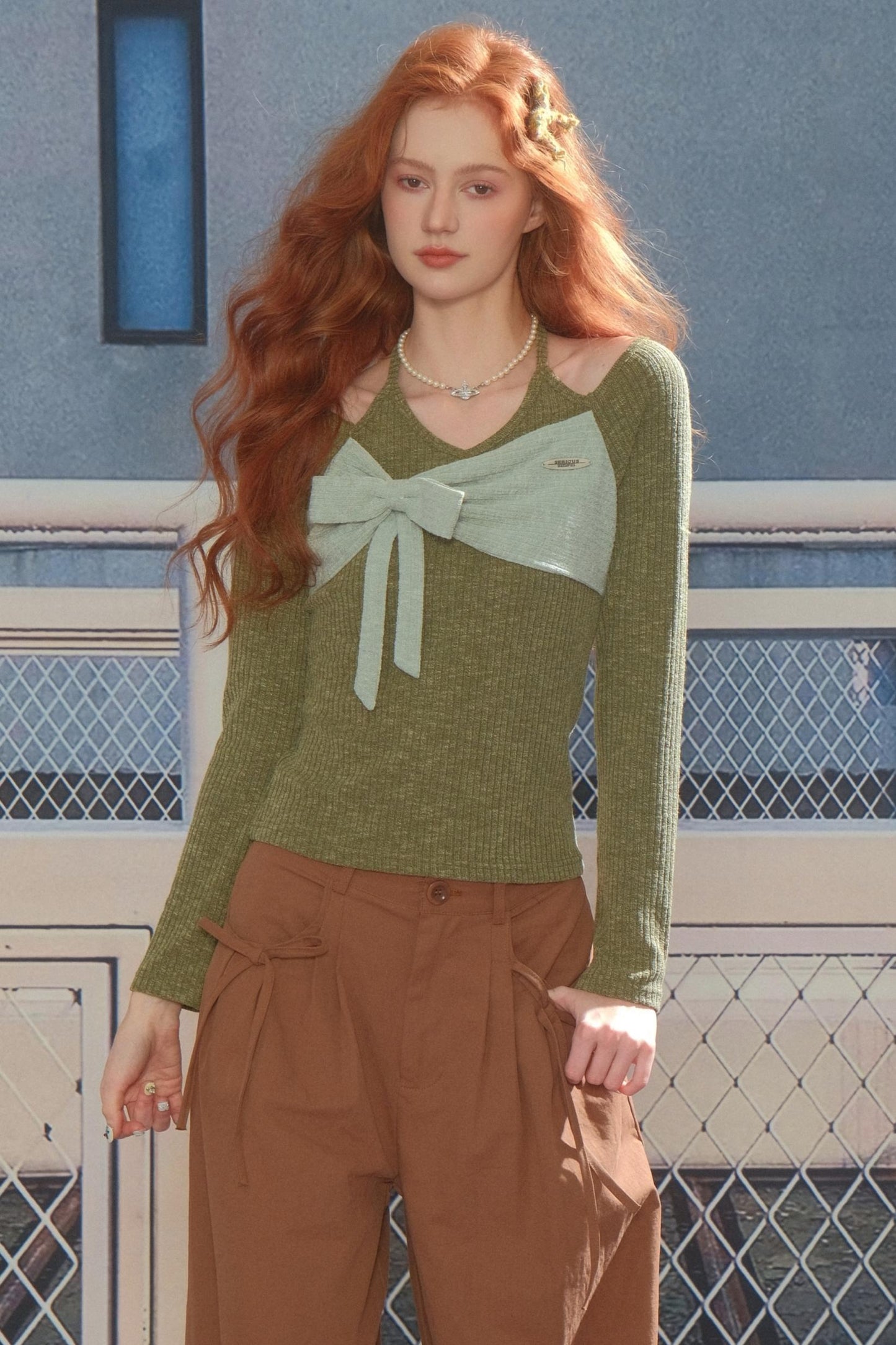 Patchwork Halterneck Knitted Top