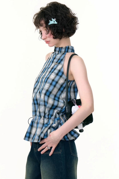Blue Plaid Halterneck Vest