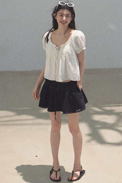 Embroidered Puffy A-Line Skirt