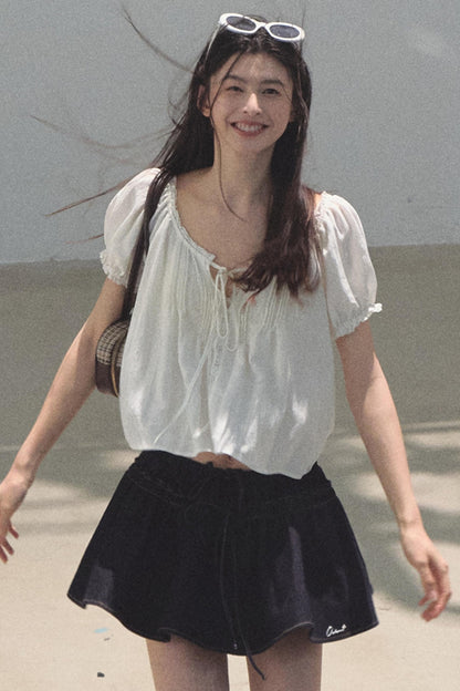 Embroidered Puffy A-Line Skirt