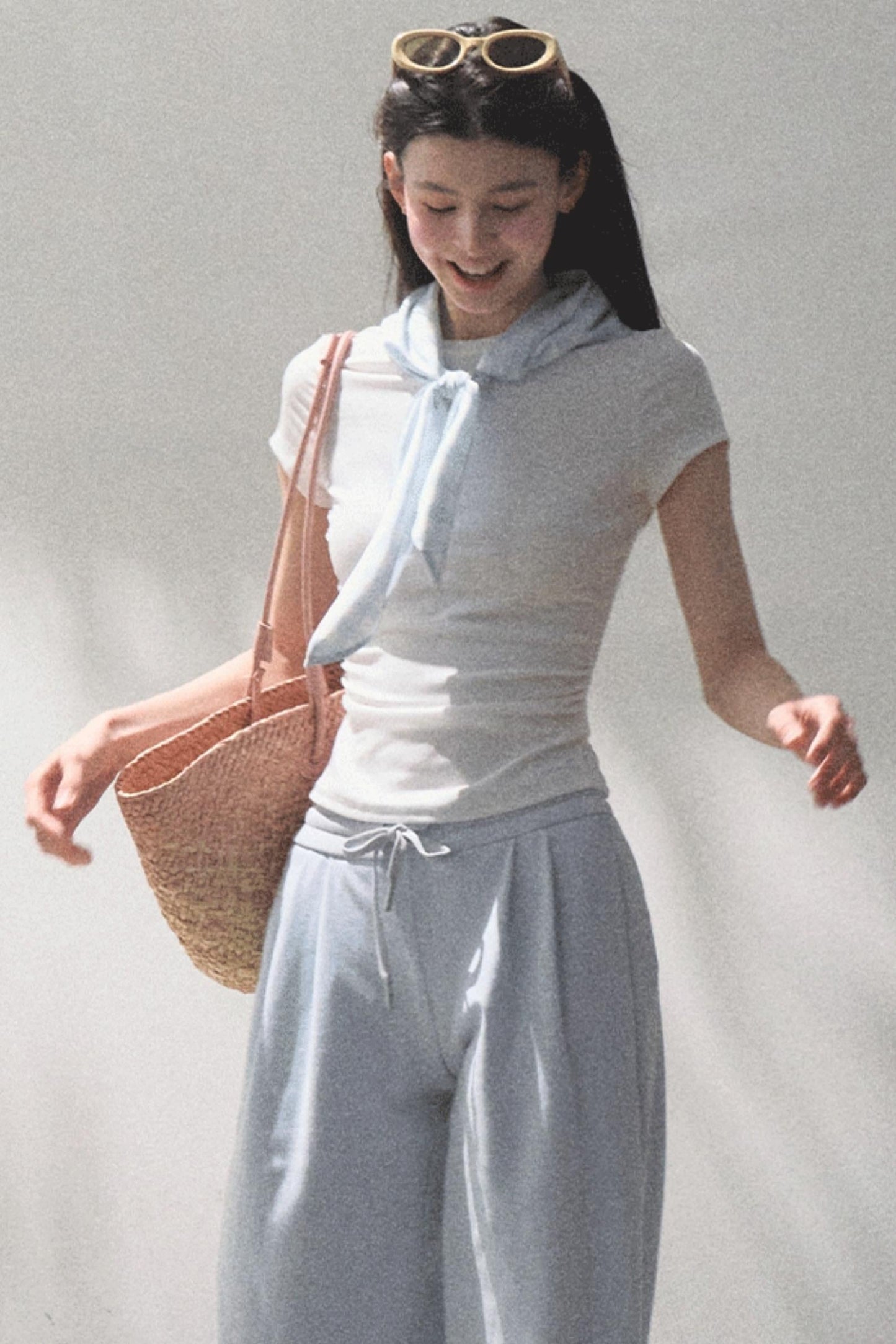 Lace-Up Top &amp; Wide Leg Pants Set-Up