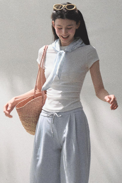 Lace-Up Top &amp; Wide Leg Pants Set-Up