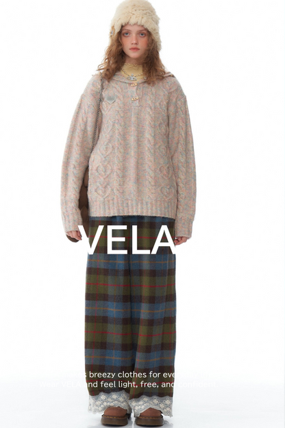 Retro Plaid Lace Stitched Pants