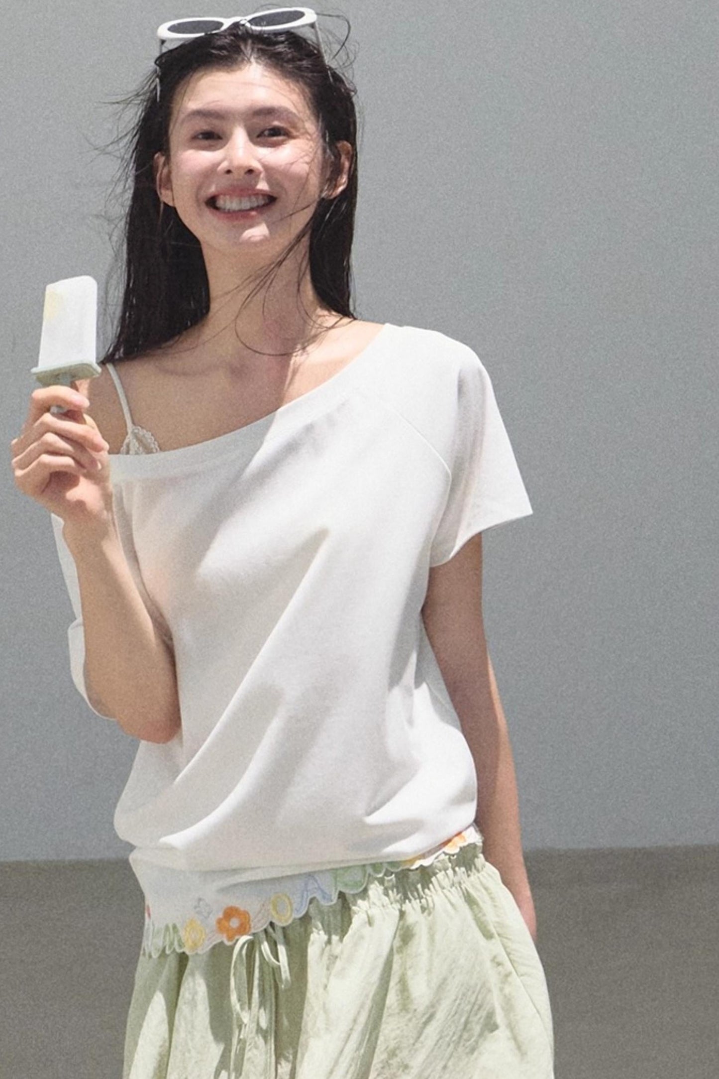 Cotton Off-the-Shoulder Embroidered Shirt