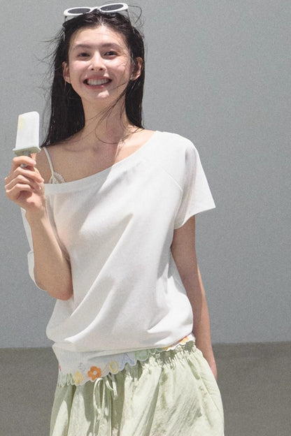 Cotton Off-the-Shoulder Embroidered Shirt