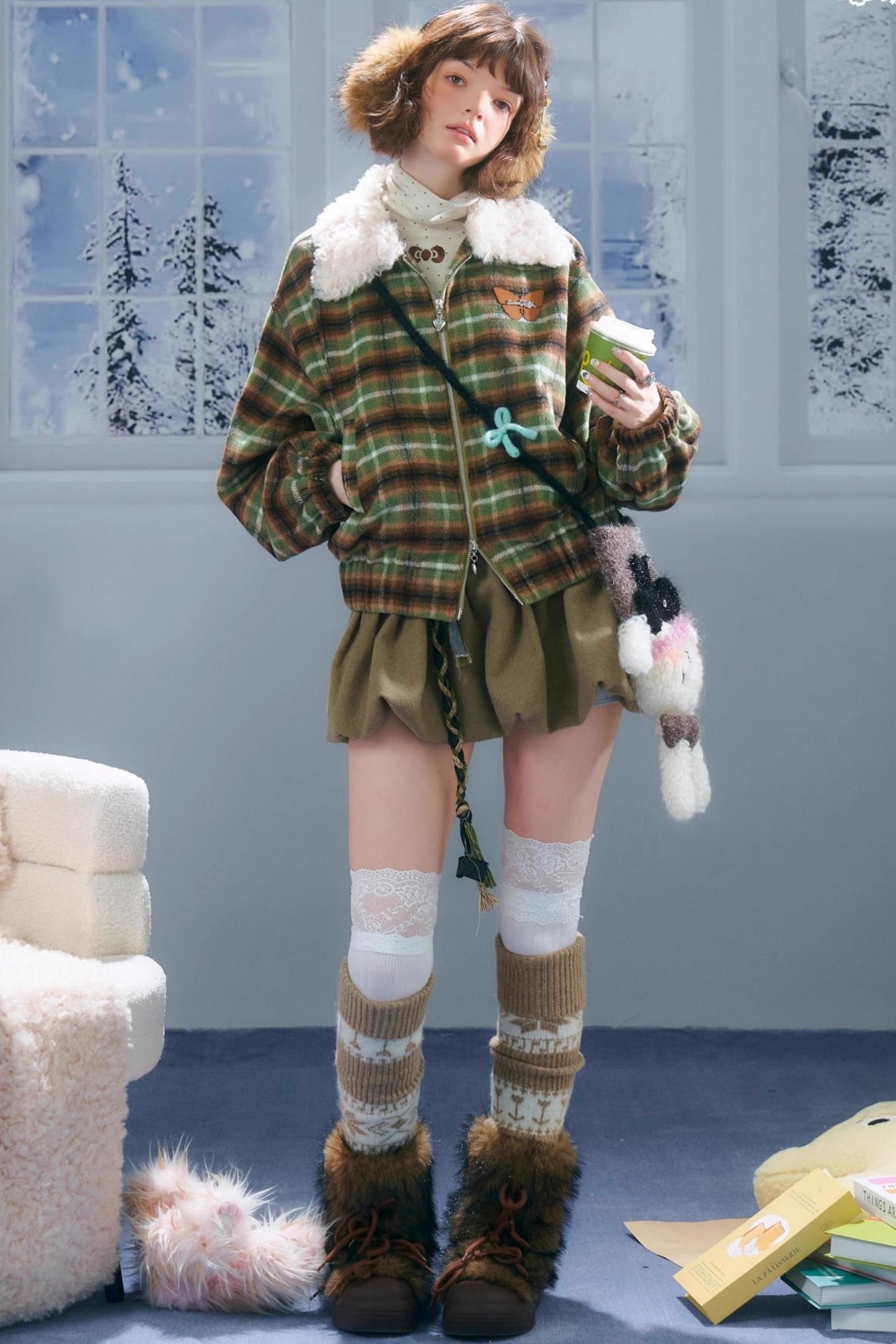 Winter Retro Green Plaid Jacket