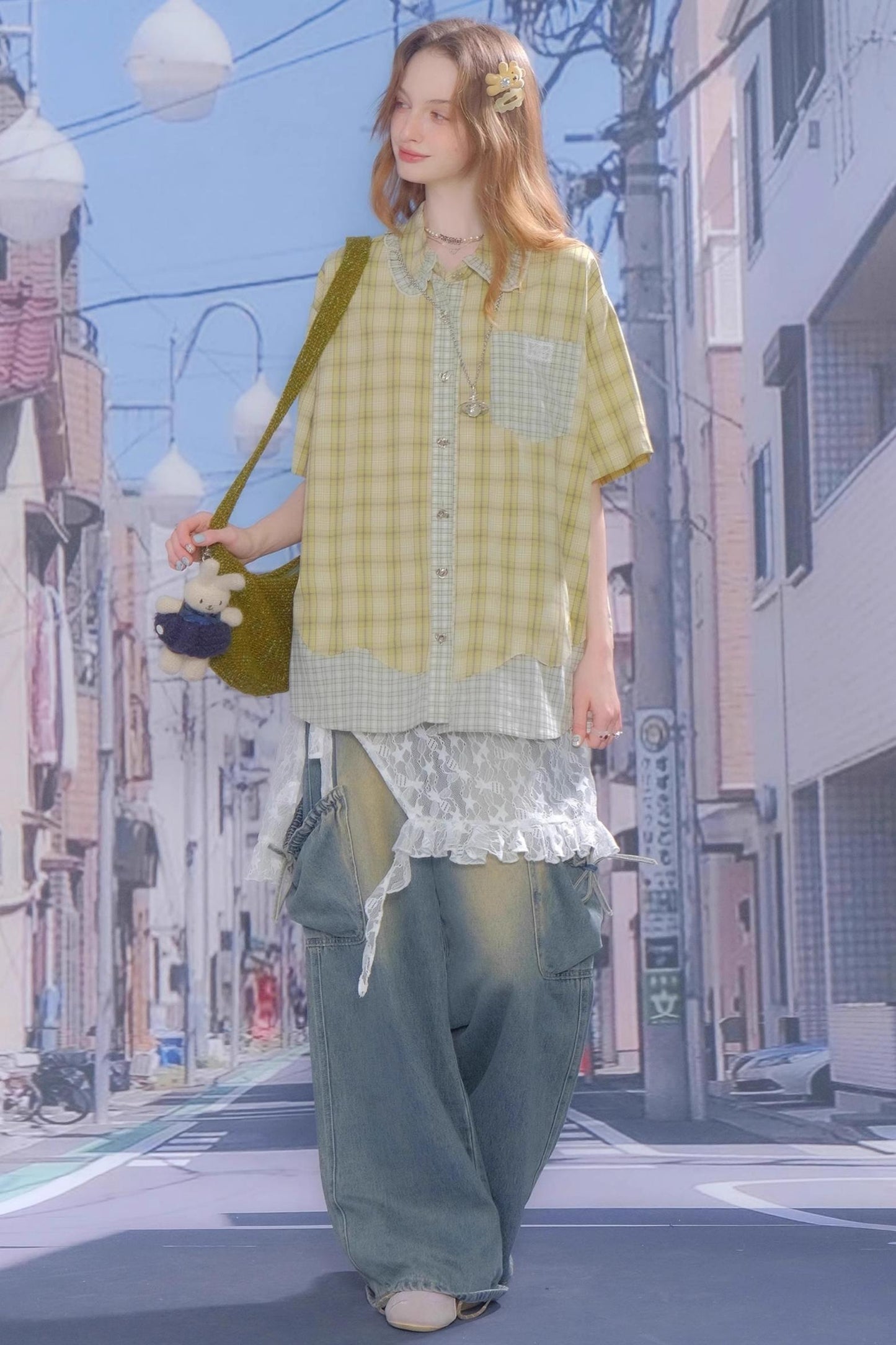 Plaid Doll Collar Shirt