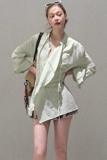 Striped Linen-Cotton Beaded Shirt