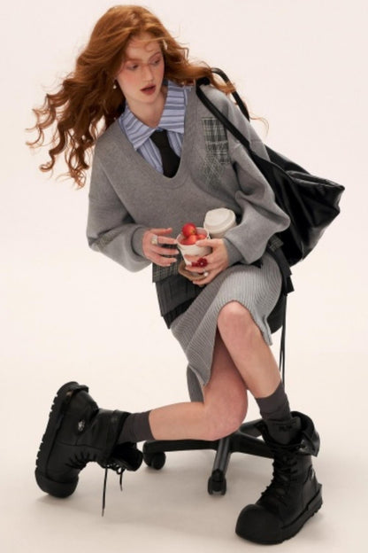 气质灰色毛衣连衣裙