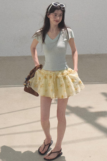 Embroidered Puffy A-Line Skirt