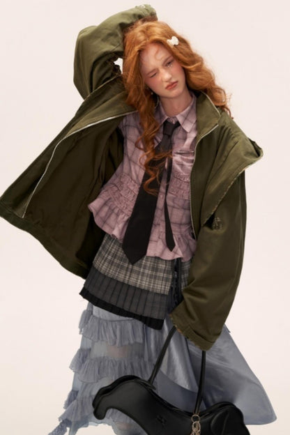 Vintage Distressed Frayed Cargo Jacket