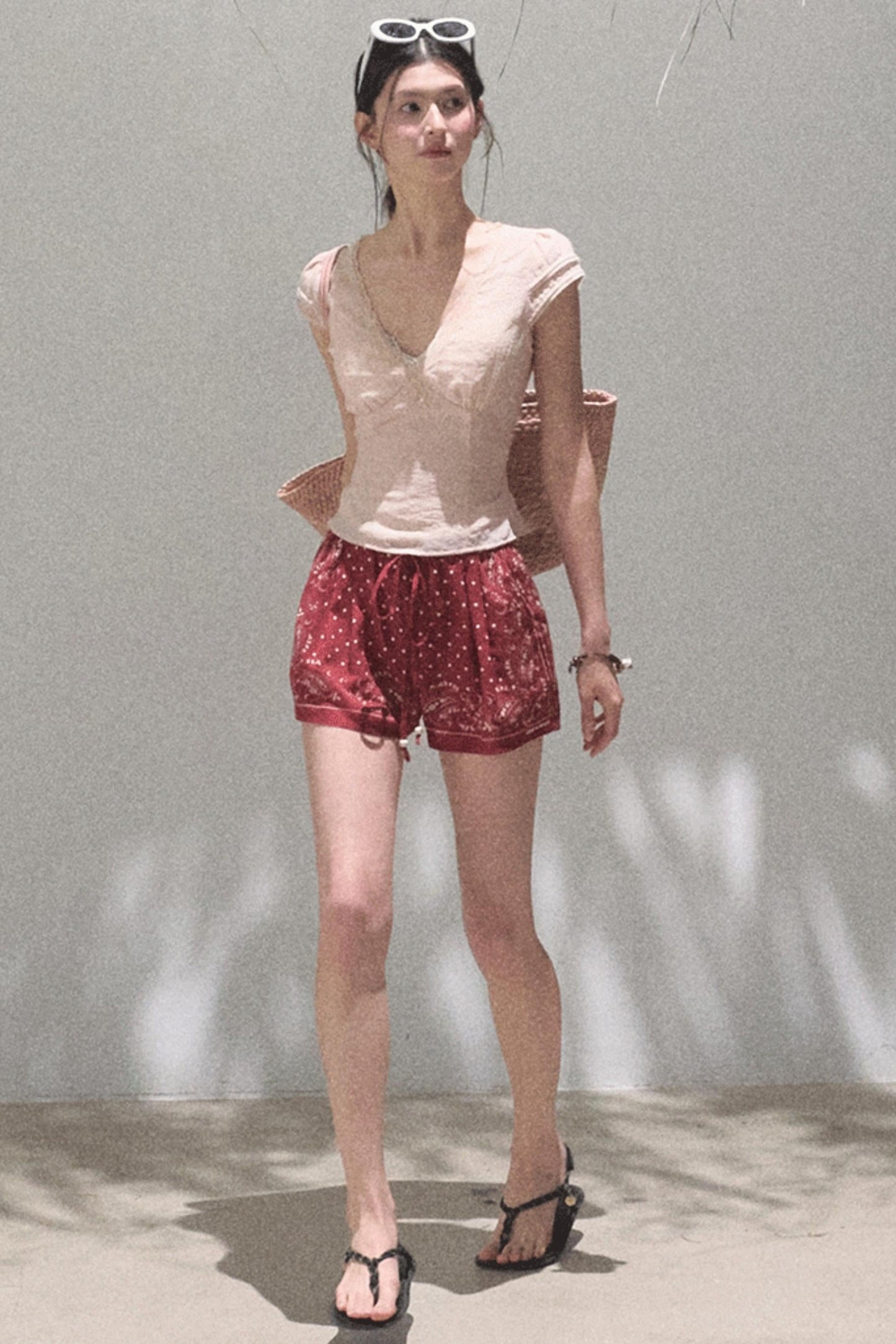 Fuzzy Lace V-Neck Tie Top