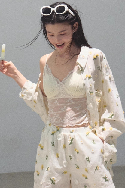 Flowers Cotton Embroidered Casual Shirt Set-Up