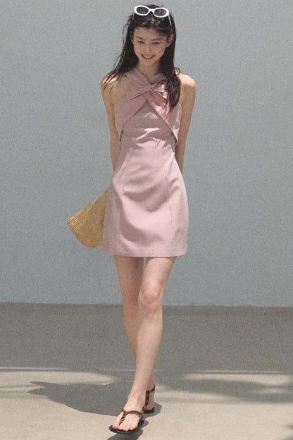 Cherry Melon Sleeveless Halterneck A-Line Dress