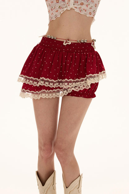 Pink Polka Dot Layered Half-Skirt