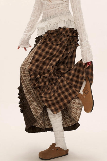 Patchwork Plaid Long Skirt